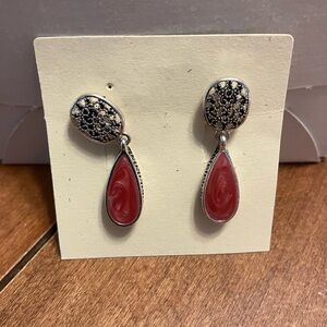 Two stainless steel Elegant Red and Silver Drop Earrings clip-on back